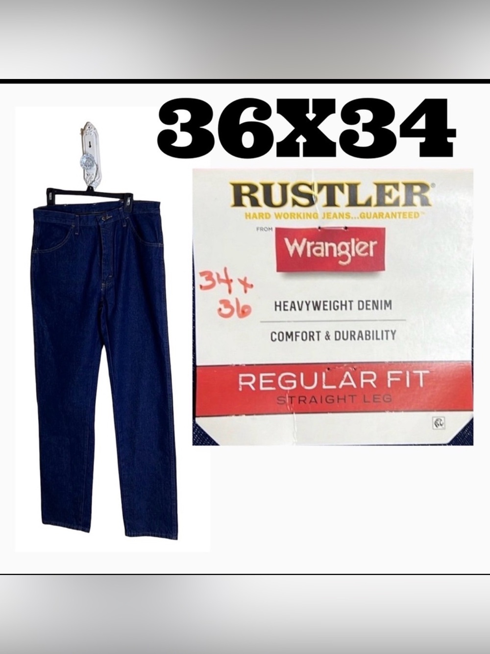Wrangler Rustler 36x34 Straight leg work heavy duty denim jeans